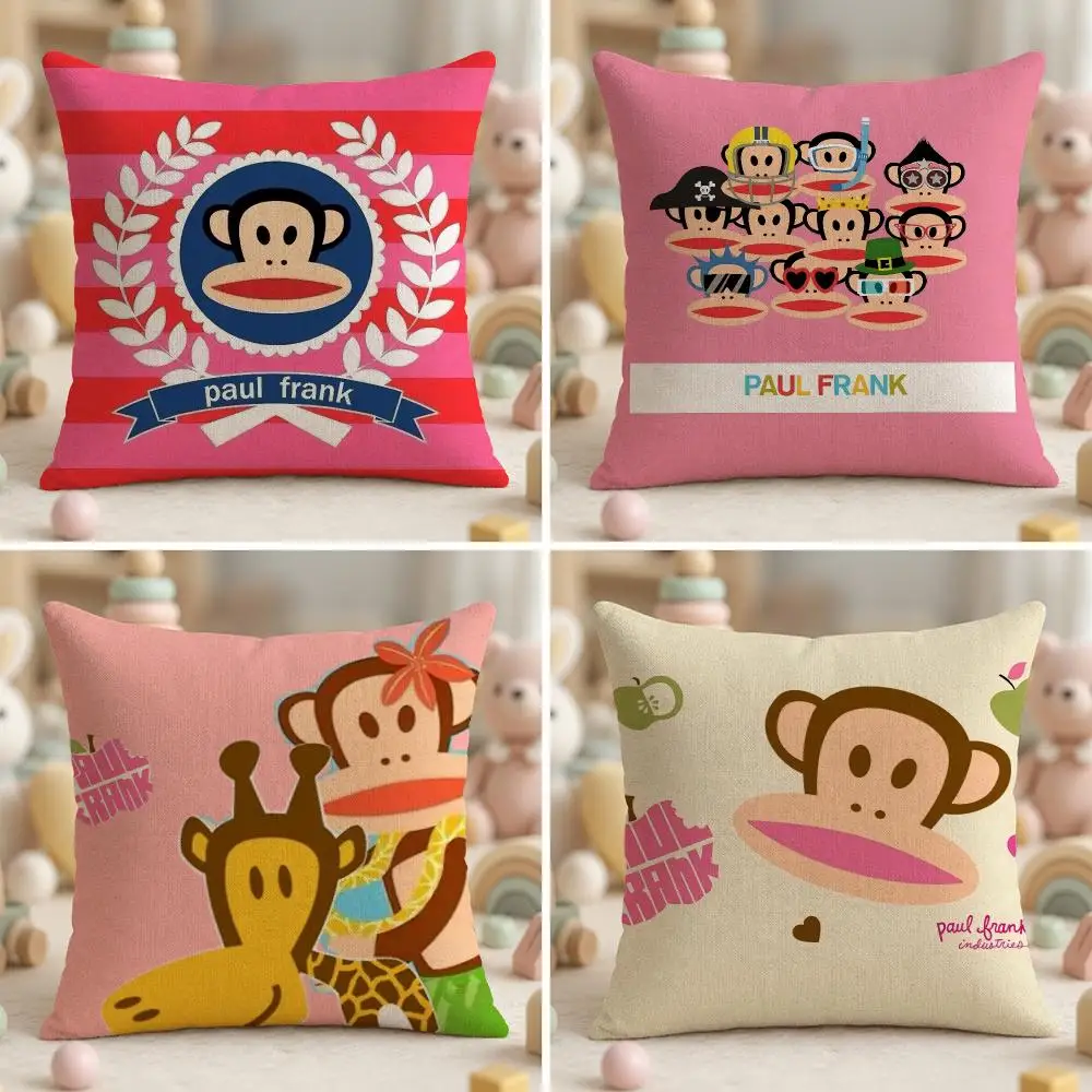 Playful N-New P-Paul F-frank Cushion Cover Soft Plush Fabric Double-Sided Printed Pillowcase for All Seasons Home Decor
