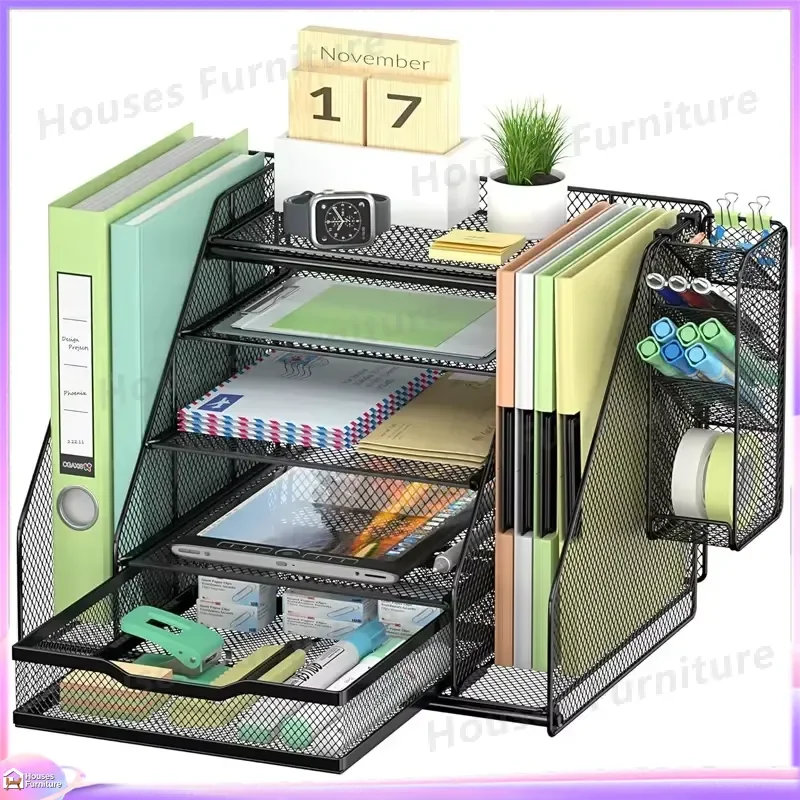 Multi Layer Desktop Storage Shelf Office Document Organizer Drawer Style File Holder Paper Tray Stationery Rack Desk