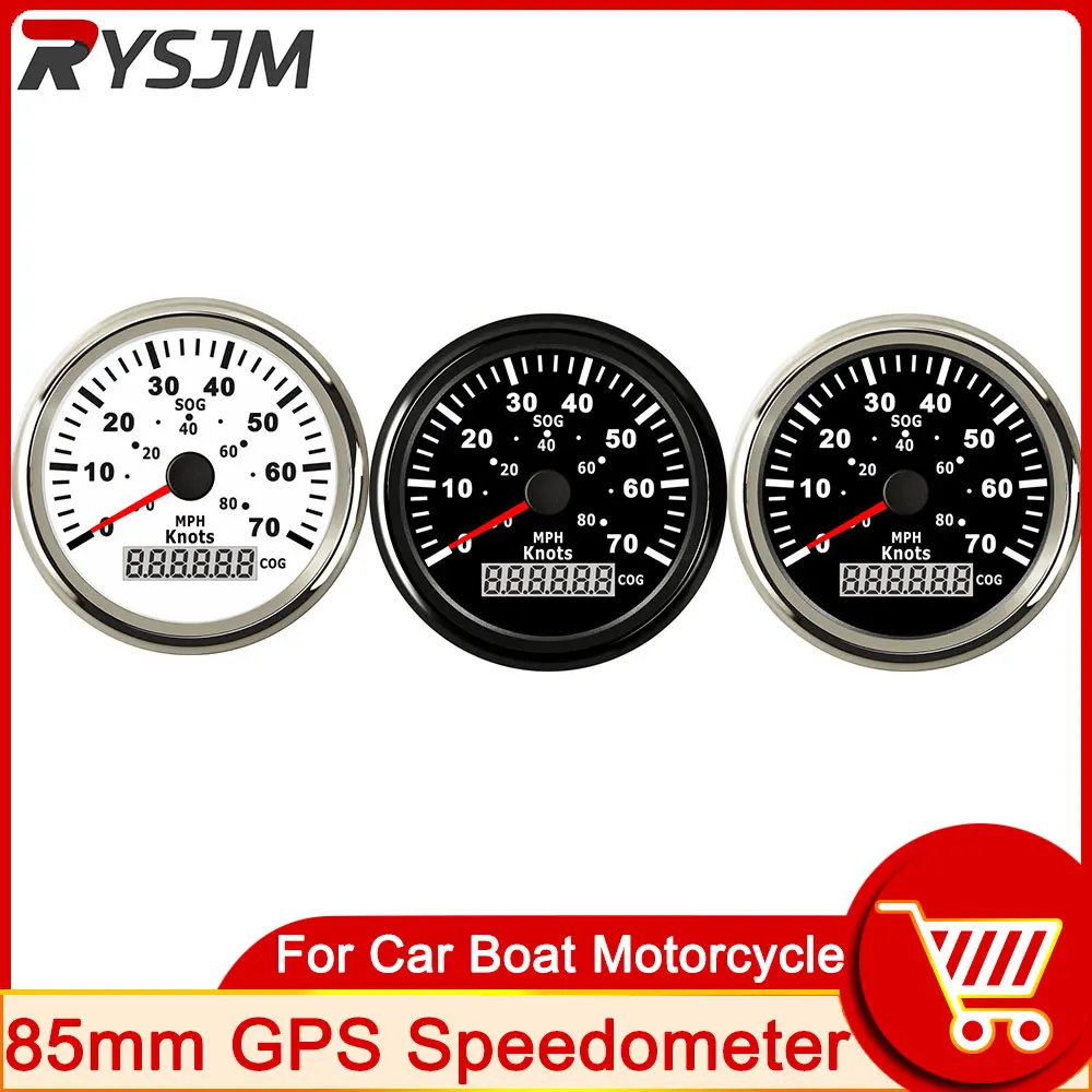 0~80MPH / 0~70Knots GPS Speedometer 85mm Boat Car Speed Odometer Gauge + GPS Antenna Red Backlight for Marine Truck Car 9-32V