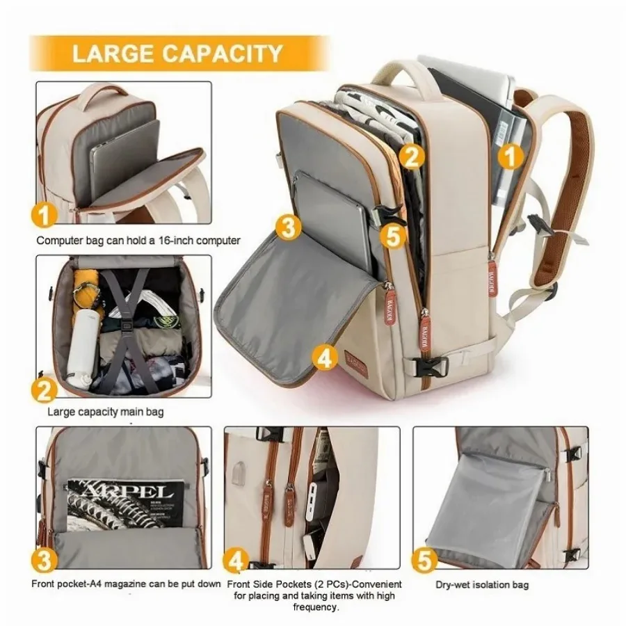 Mochila de viaje para avión para hombre y mujer, bolsa para ordenador portátil, equipaje de gran capacidad, mochilas multifuncionales expandibles para avión de negocios