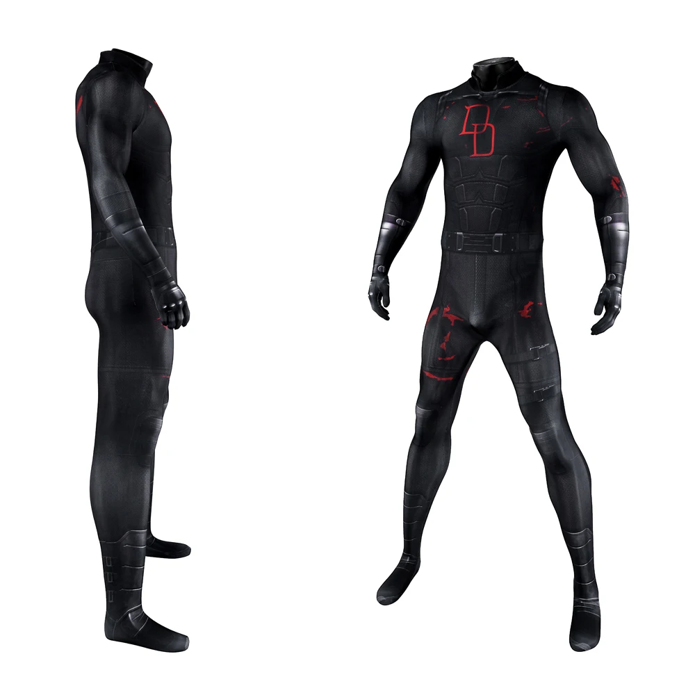 

2025 Zentai Superhero MattMurdock Cosplay Black Tight 3D Printing Jumpsuit Mask Costume Halloween Carnival Party Outfit