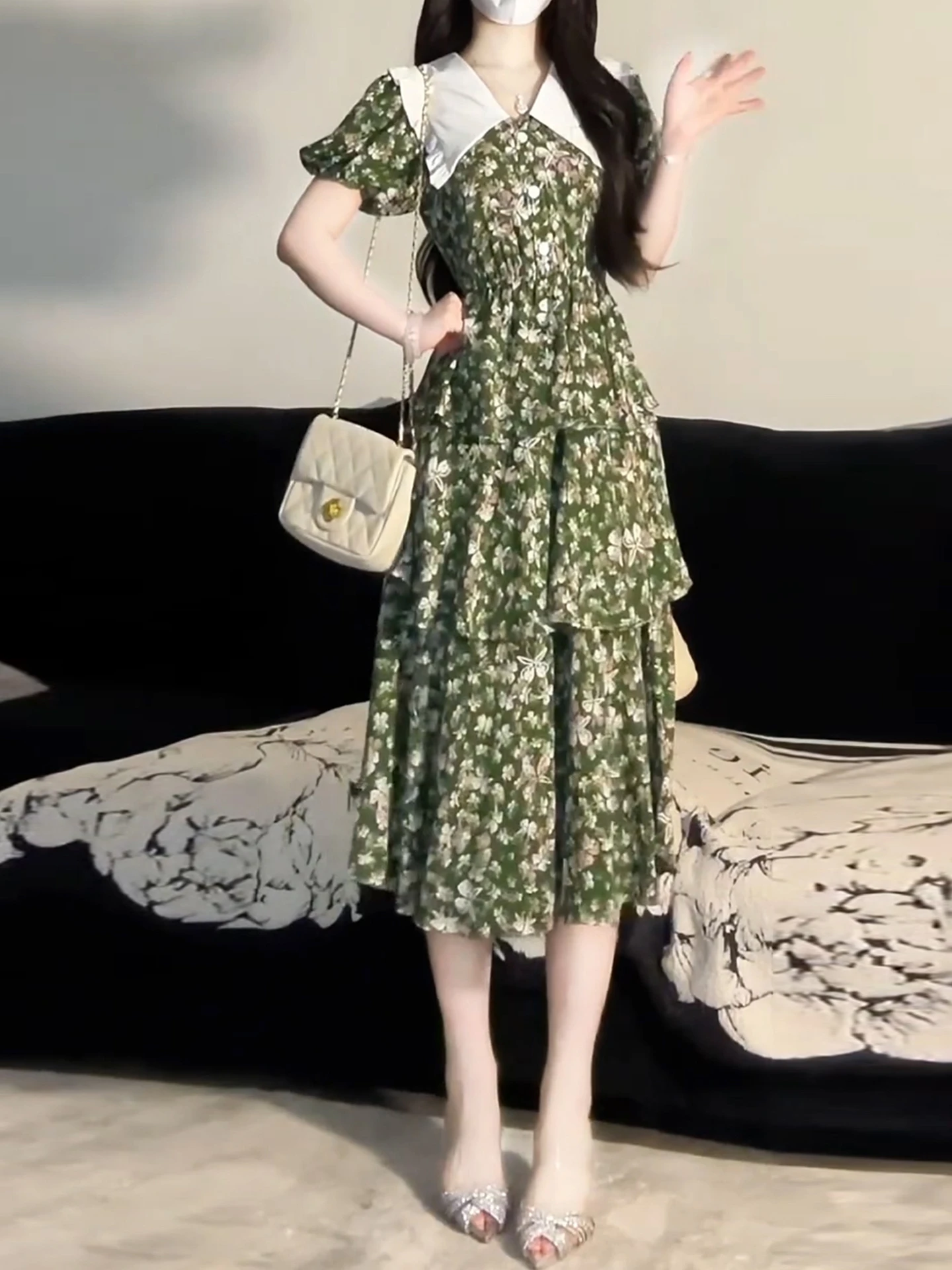 Colletto per bambola retrò Stampa floreale Maxi Dr Donna Estate 2025 New Beach Vaion Vita stretta Lunga Dr Sweet Sle giapponese