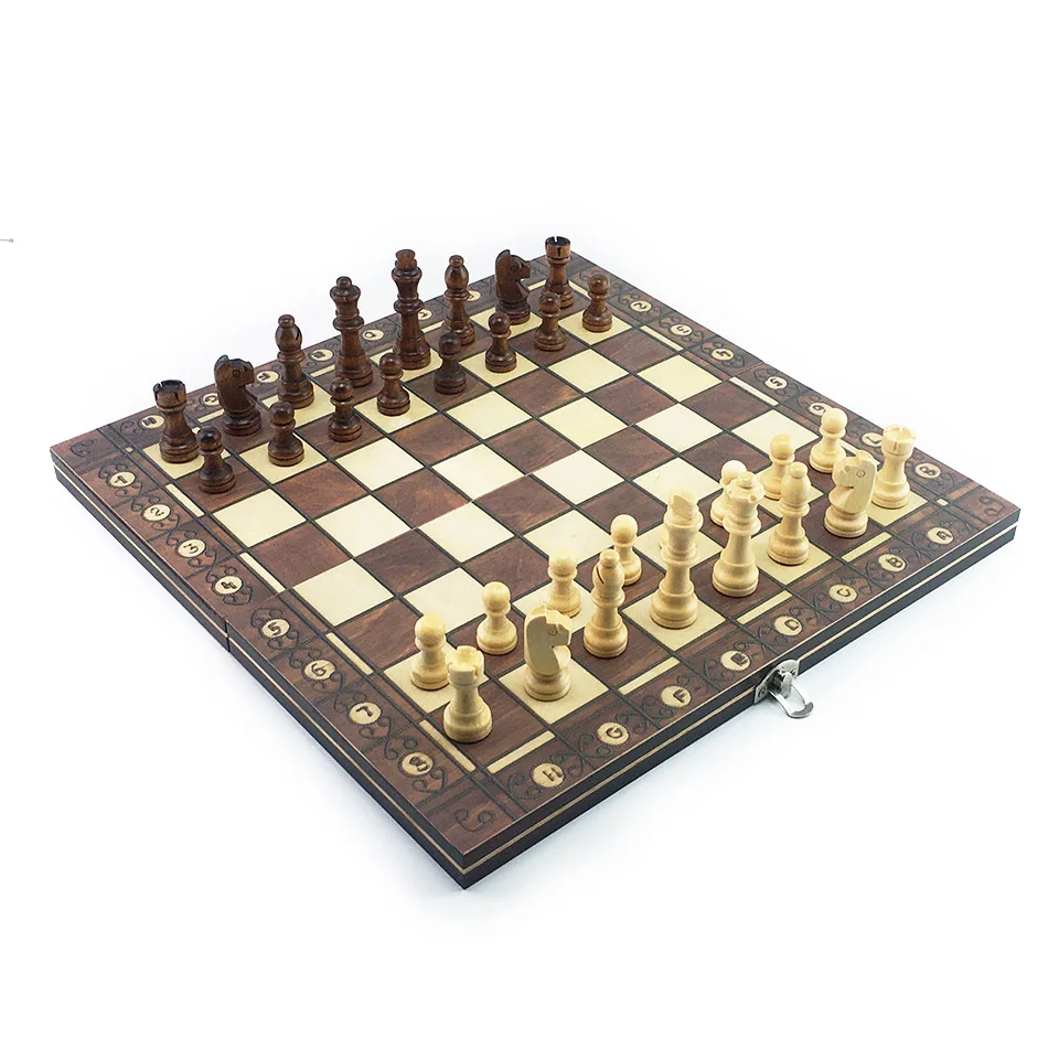 Super Magnetic or not Wooden Chess Table Game Backgammon Checkers 3 in 1 Ancient Chess Set Wooden Chess Piece and Chessboard