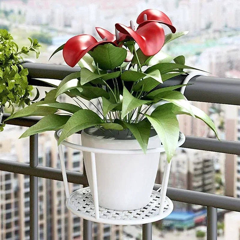 Iron Art Hanging Baskets Flower Pot Balcony Hanging Plant Round Racks Railing Fence Outdoor Window Bonsai Stand Decoration