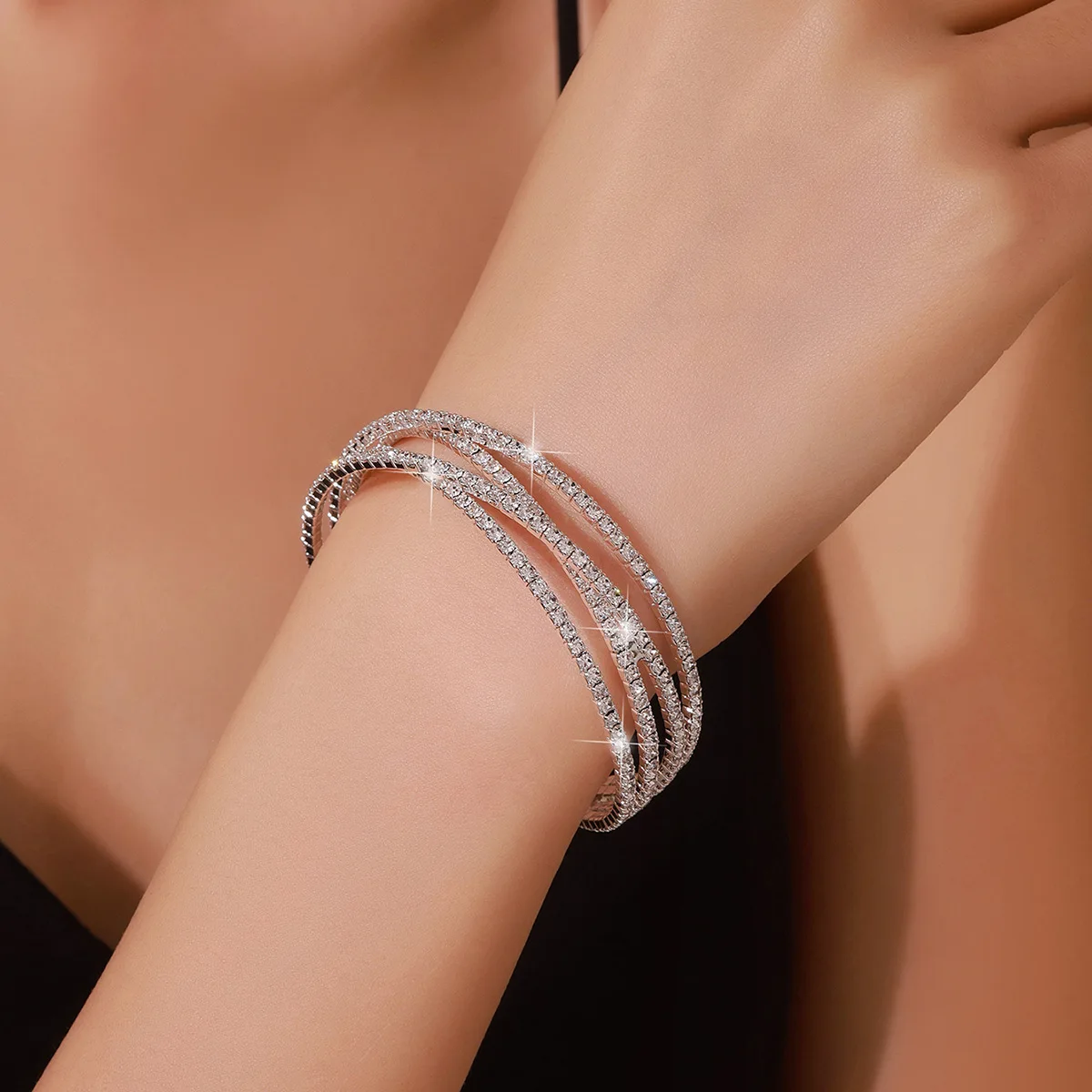 

2024 Personalized fashion bridal bracelet Ladies rhinestone cross Opening bracelet Elastic bracelet accessory