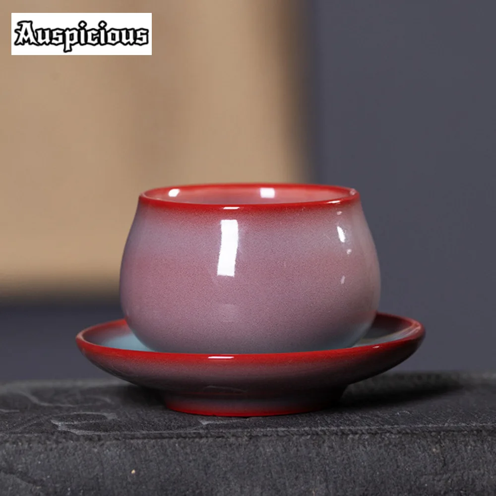 100ml Handmade Longquan Celadon Teacup Boutique Red Glaze Master Cup Top Grade Personal Tea Bowl Jianzhan Tea Services Ornaments