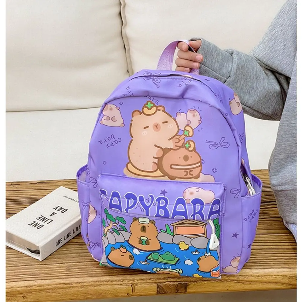 Simpatico cartone animato Capybara Borsa da scuola Zaino per studenti impermeabile in nylon Zaino per bambini di grande capacità