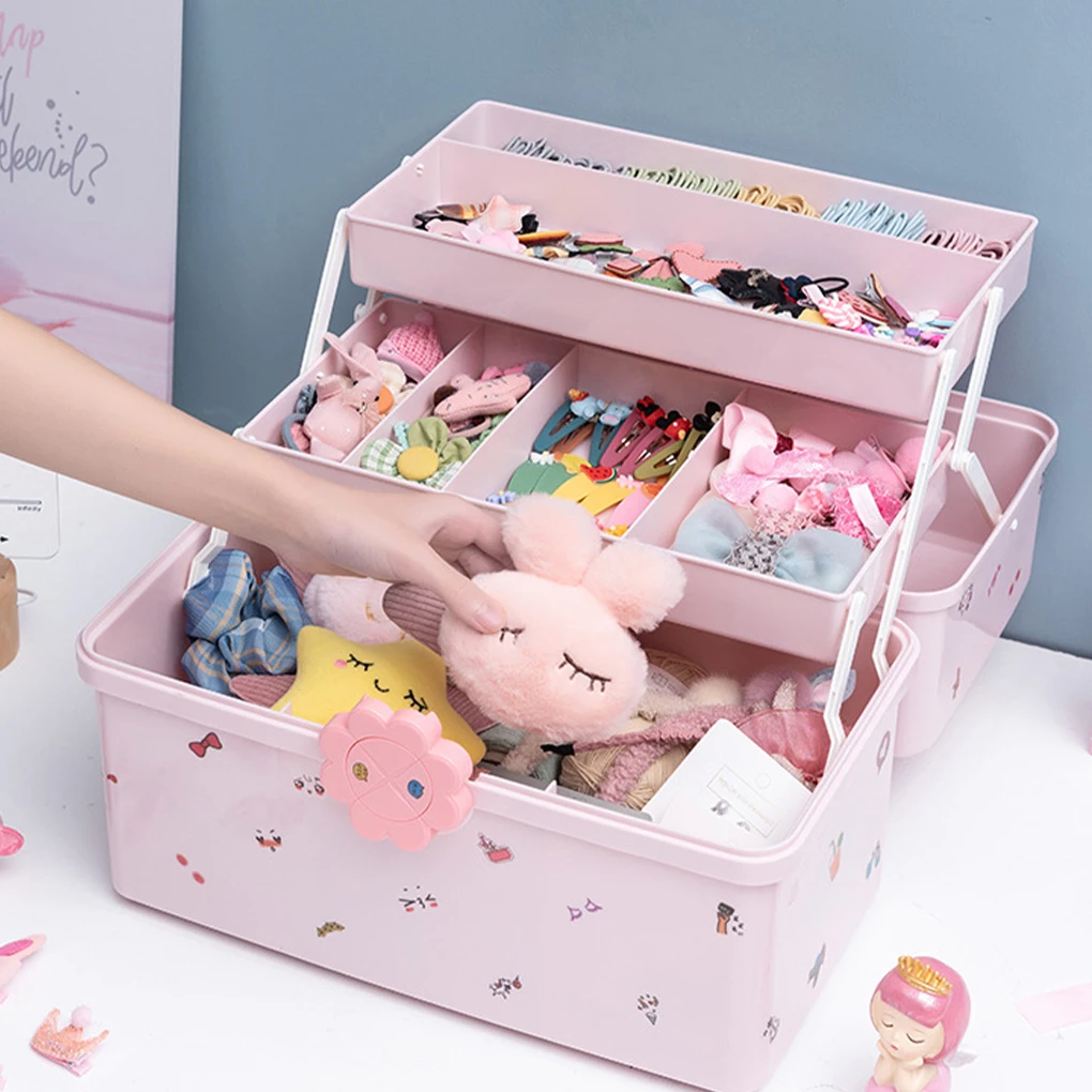 صندوق تخزين إكسسوارات الشعر من Stay Tidy and Fashionable، صندوق تخزين حبل الرأس المحمول متعدد الطبقات، هيرموسا الوردي