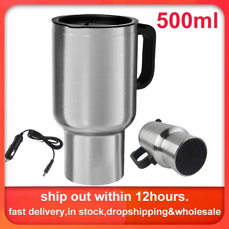 

Stainless Steel Car Electric Kettle 12V In-car Kettle Travel Thermoses Heating Water Bottle Camping Travel Heated Coffee