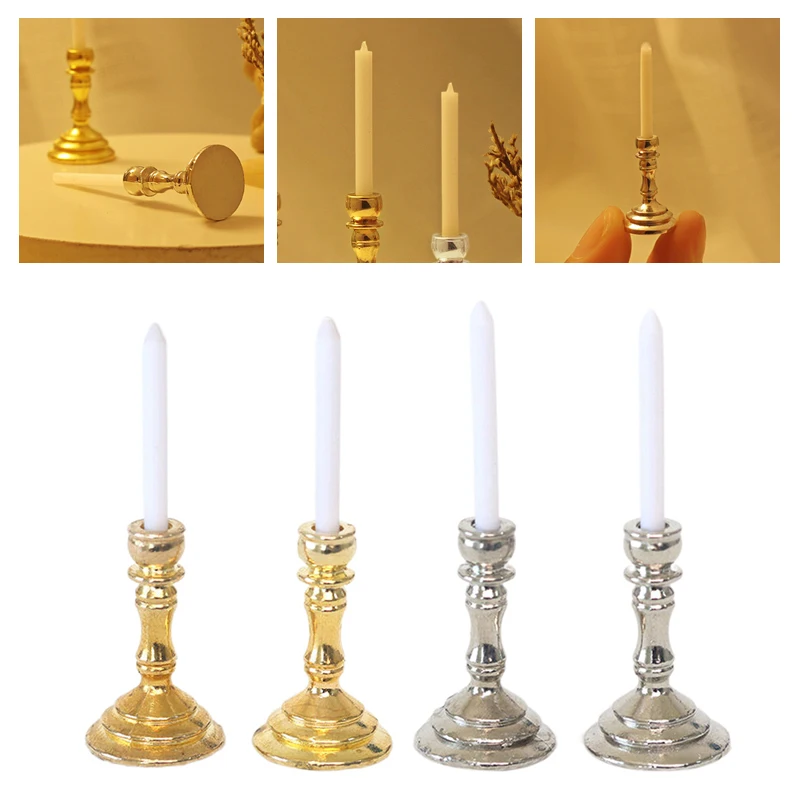 

1Pair 1:12 Dollhouse Miniature Candle Holder Candlestick Candelabra Model Home Decor Toy Doll House Accessories