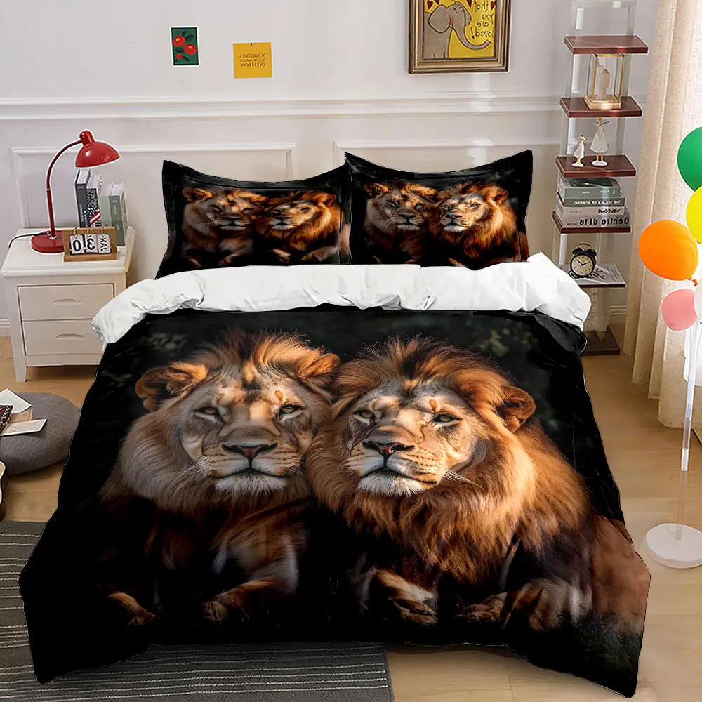 Regal lions side by side Printed Duvet Cover Set1 Duvet Cover+2 PillowcaseMulti Size Bedroom Bedding Decor Luxury gifts
