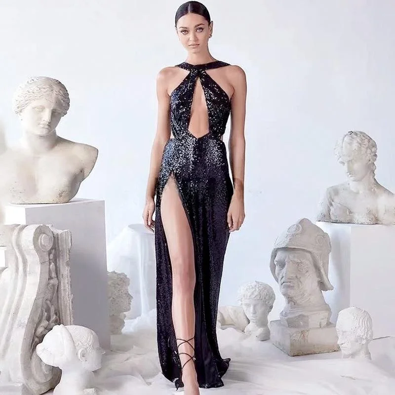 

Elegant Off-Shoulder Beaded Evening Dress Women's Sexy Party Irregular Hemline Gown Hanging Neck Princess Style Citywalk