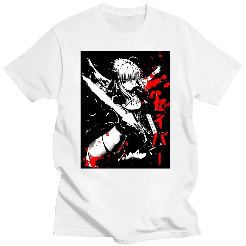 Streetwear heavyweight Cotton Funny T Shirts Oversized Saber Print Fate Stay Night Men Fashion Cotton Tshirt Anime Tees Harajuku