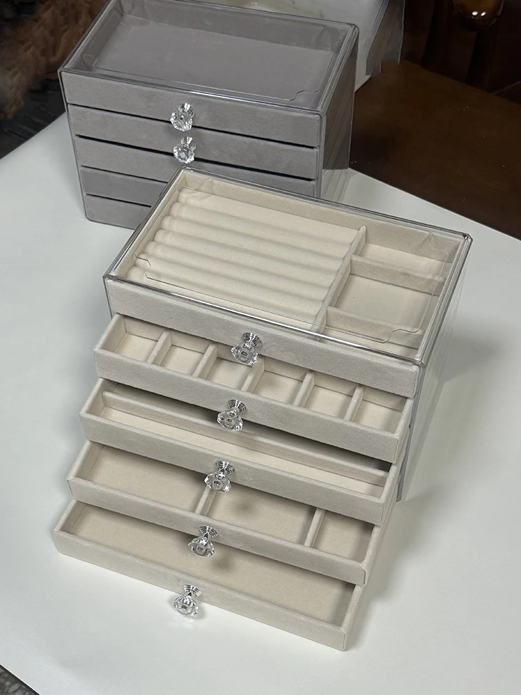 New Drawer Style Jewelry Box Earring Stud Necklace Ring Display High End Anti Oxidation Multi Layer Storage Plastic Desktop O...