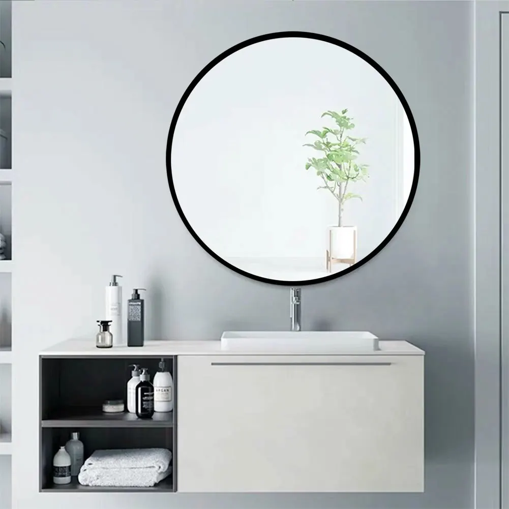 Espejo templado Espejo circular de pared de 28" para baño, espejo redondo negro para pared, espejo redondo colgante de 20 pulgadas para sala de estar,