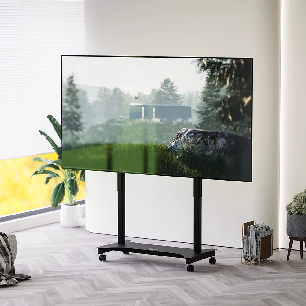 Preço competitivo 65-100 polegadas de altura ajustável carrinho de tv móvel suporte de tv com rodas