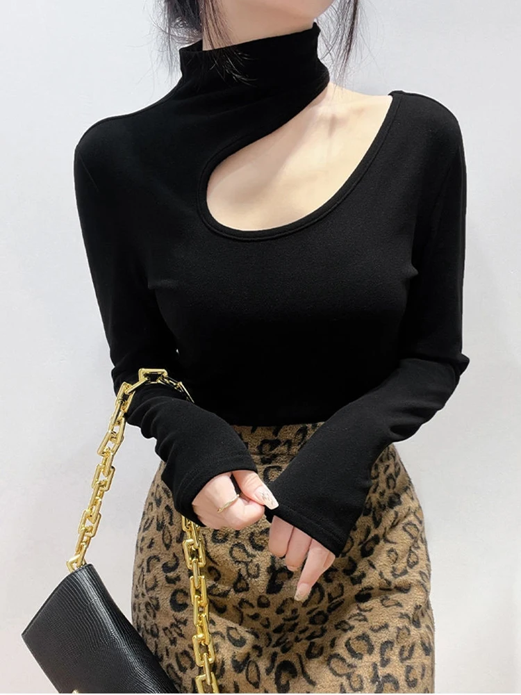 

Zadily 2026, весенняя женская водолазка в корейском стиле с вырезом, облегающая базовая футболка с длинными рукавами, однотонная повседневная футболка на каждый день