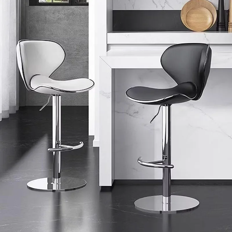 Leather Stylish Bar Stool Steel Silver Adjustable Metal White Swivel Nordic Chair Design Black  Home Furniture