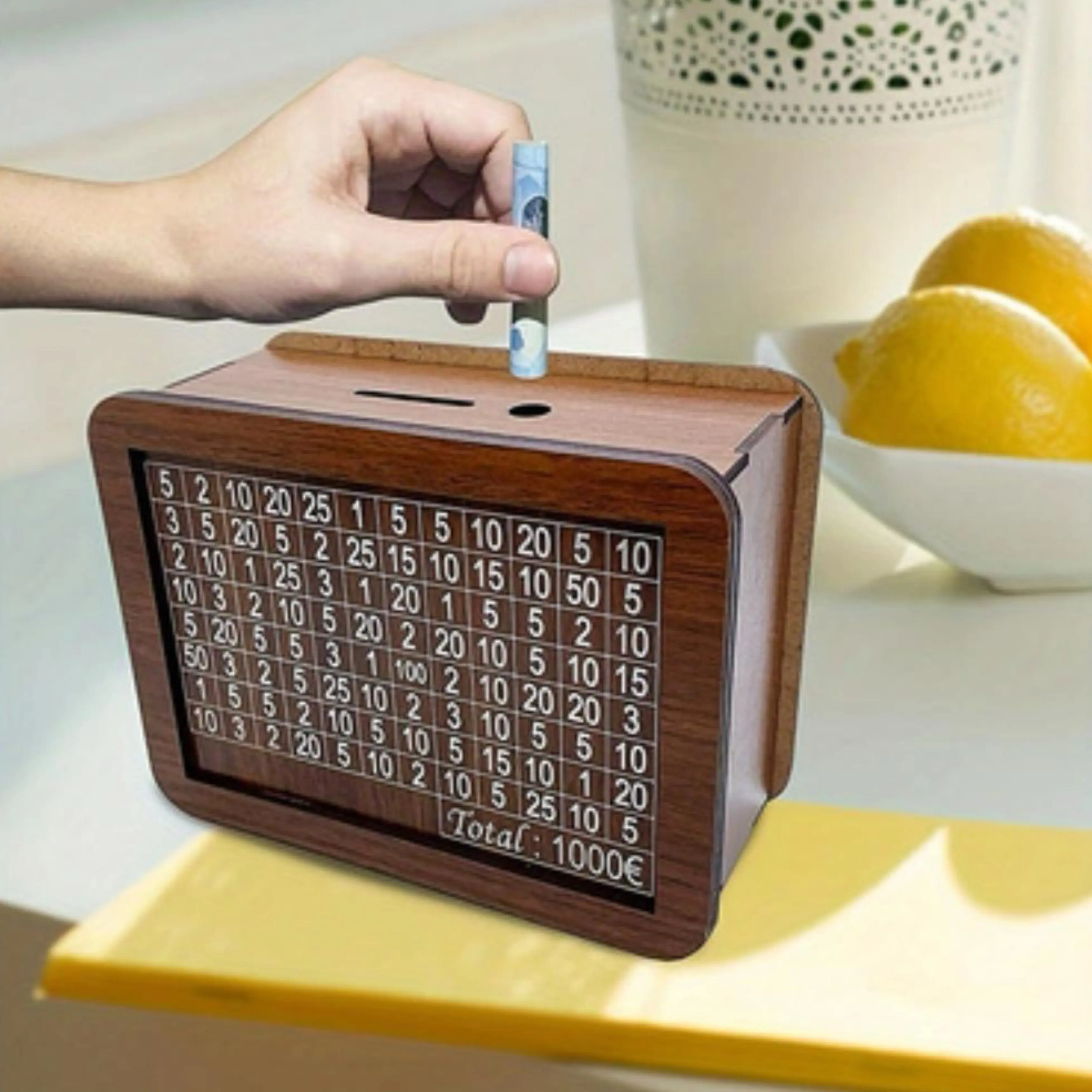 €1000 Money Box Wooden DIY Piggy Bank Safe Deposit Box Savings Box Challenge cash storage box