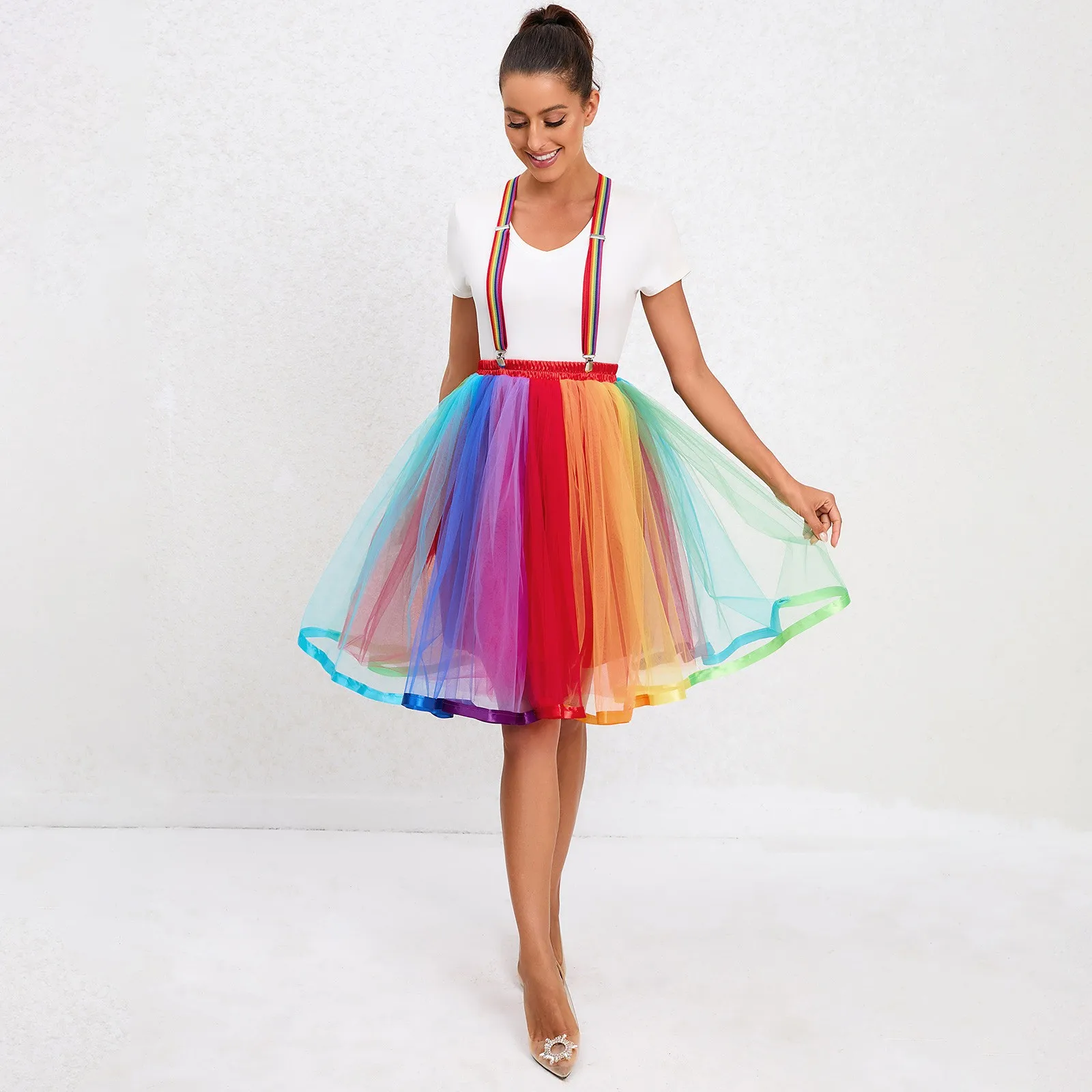 FATAPAESE-Jupe en tulle arc-en-ciel personnalisée pour adultes, jupons d'Halloween, sous-jupe Rockabilly, robe de cosplay en tulle, jupe de ballet, Noël