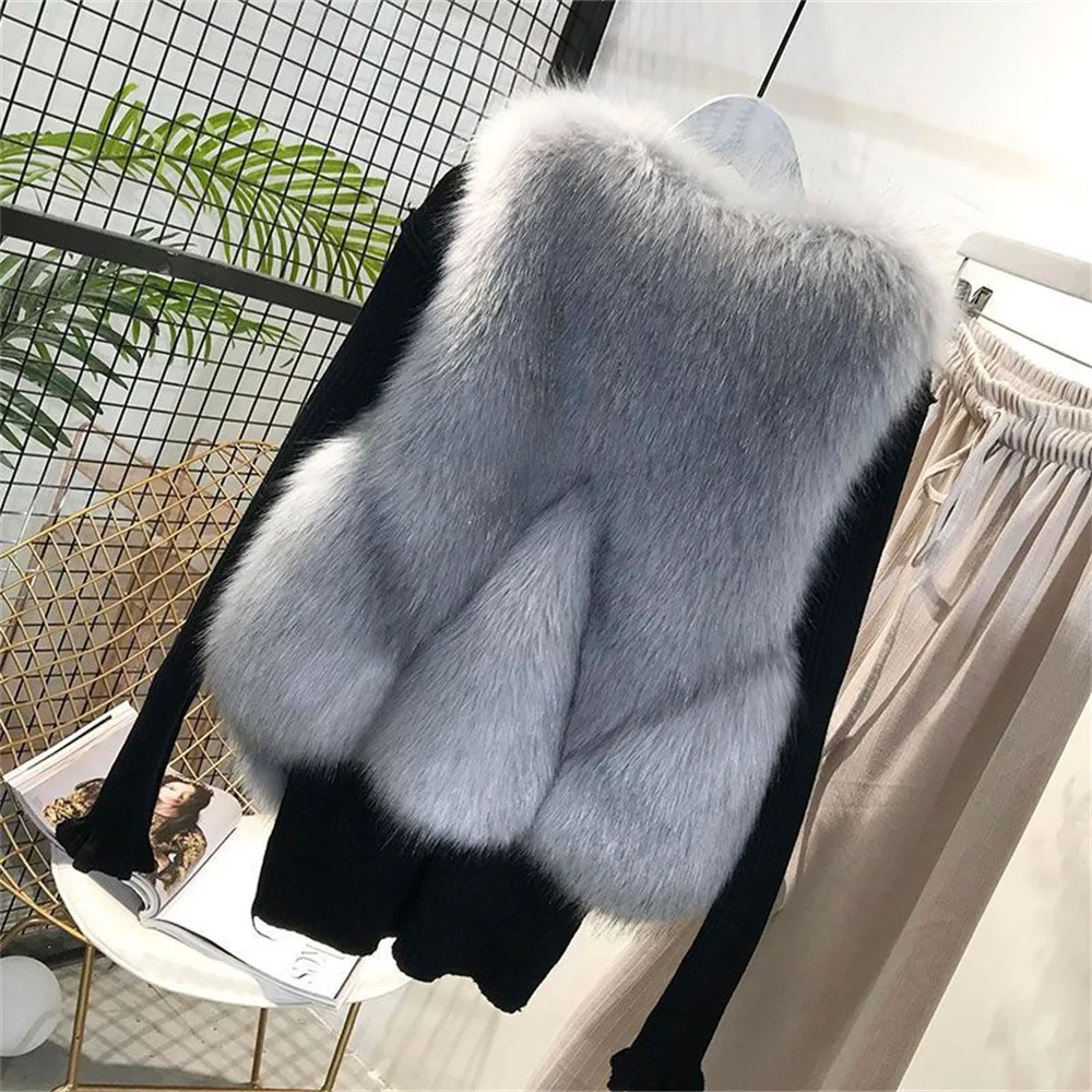 Women's Short Faux Fox Fur Water Drop Mink Velvet Vest Coat Patchwork Plush Vest