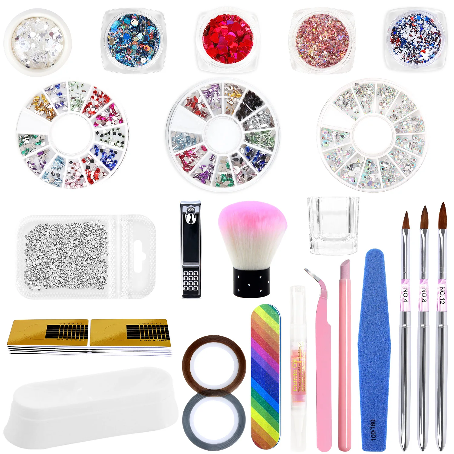 

Маникюрный набор для ногтей «сделай сам», акриловая кисть для ногтей, пинцет для ногтей, кусачки, пилочка для ногтей, стразы, блестки, лоток для вторичной переработки, масло для кутикулы