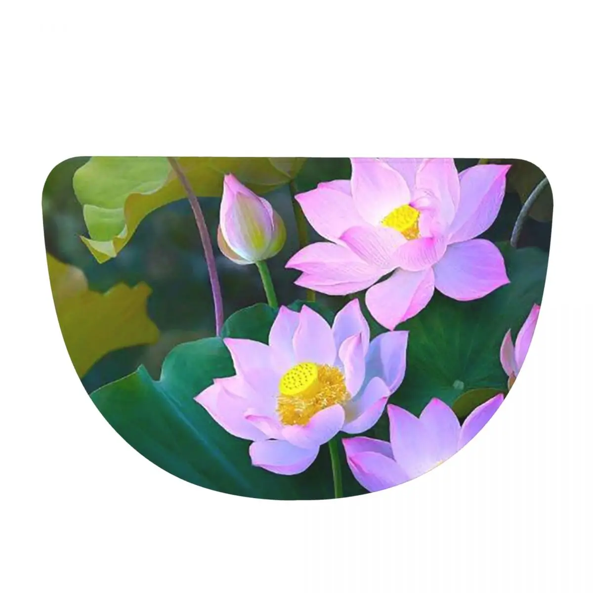Lotus Flower Soft Flannel Half Round Doormat Non Slip Bathroom Mat Absorbent Floor Carpet for Home Bedroom