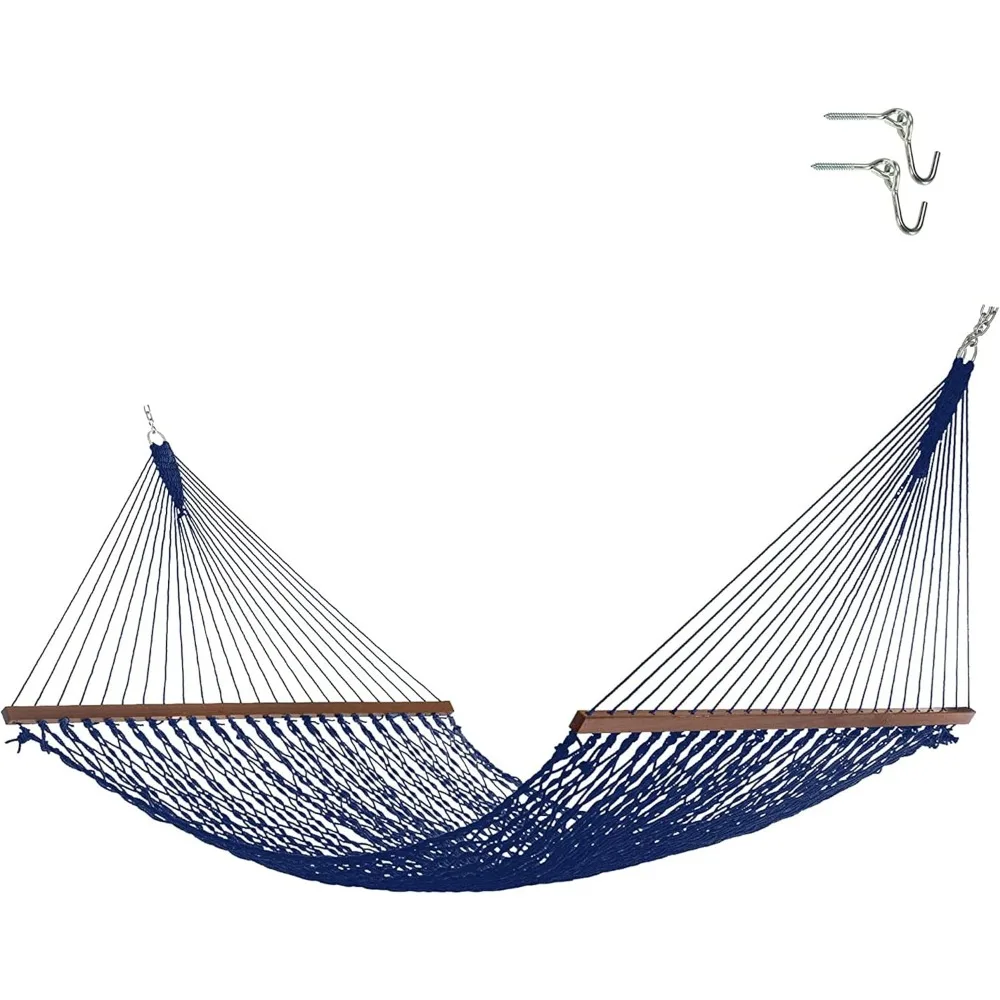 Hammocks Deluxe Navy Duracord Rope Hammock with Free Extension Chains & Tree Hooks