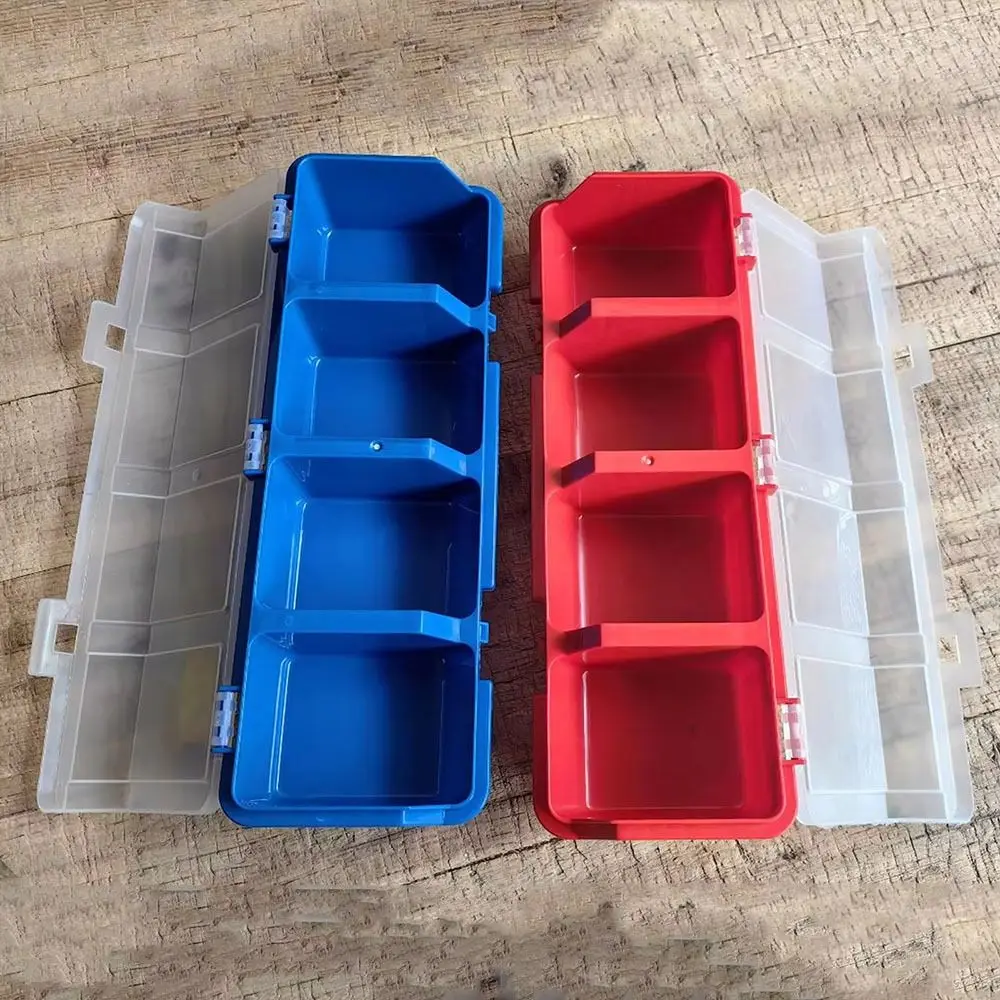 

1Pcs New 4 Compartments Parts Storage Box Blue Red Display Screw Organizer Box Plastic with Lid Tool Part Container Bin