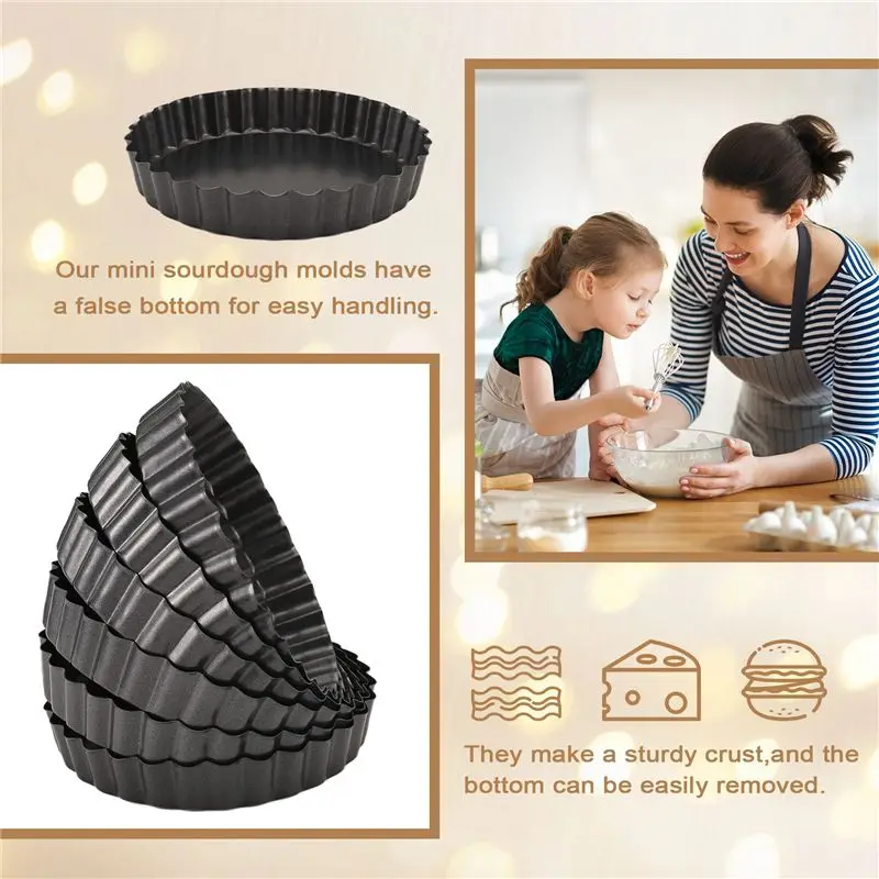 B84B-6 Pack 5 Inch Mini Tart Pans With Removable Bottom Round Nonstick Quiche Pan, Heavy Duty Fluted Side Pie Tart Molds