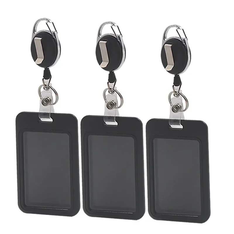 Simplicity Fashion Worker ID Card Holder with Badge Reel Clip Black White Color Retracale Employee ID Card Cover Case