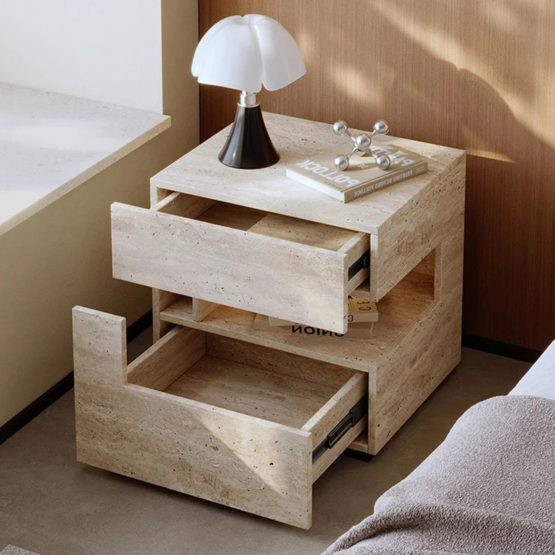 Wabi Sabi Minimalist Komodinler Dikdörtgen Trendy Premium Glam Komodinler Yatak Odası Gizli Depolama Mesilla De Noche Mobilya