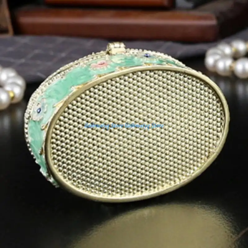 573B Practical Enamel Floral Oval Metal Jewelry Box For Daily Storage Needs