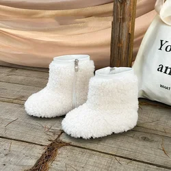 Korean Girls Snow Boots 2026 Winter New Children Cotton Shoes Warm Middle Boots Plush Baby Fur Shoes for Girls botas para niñas