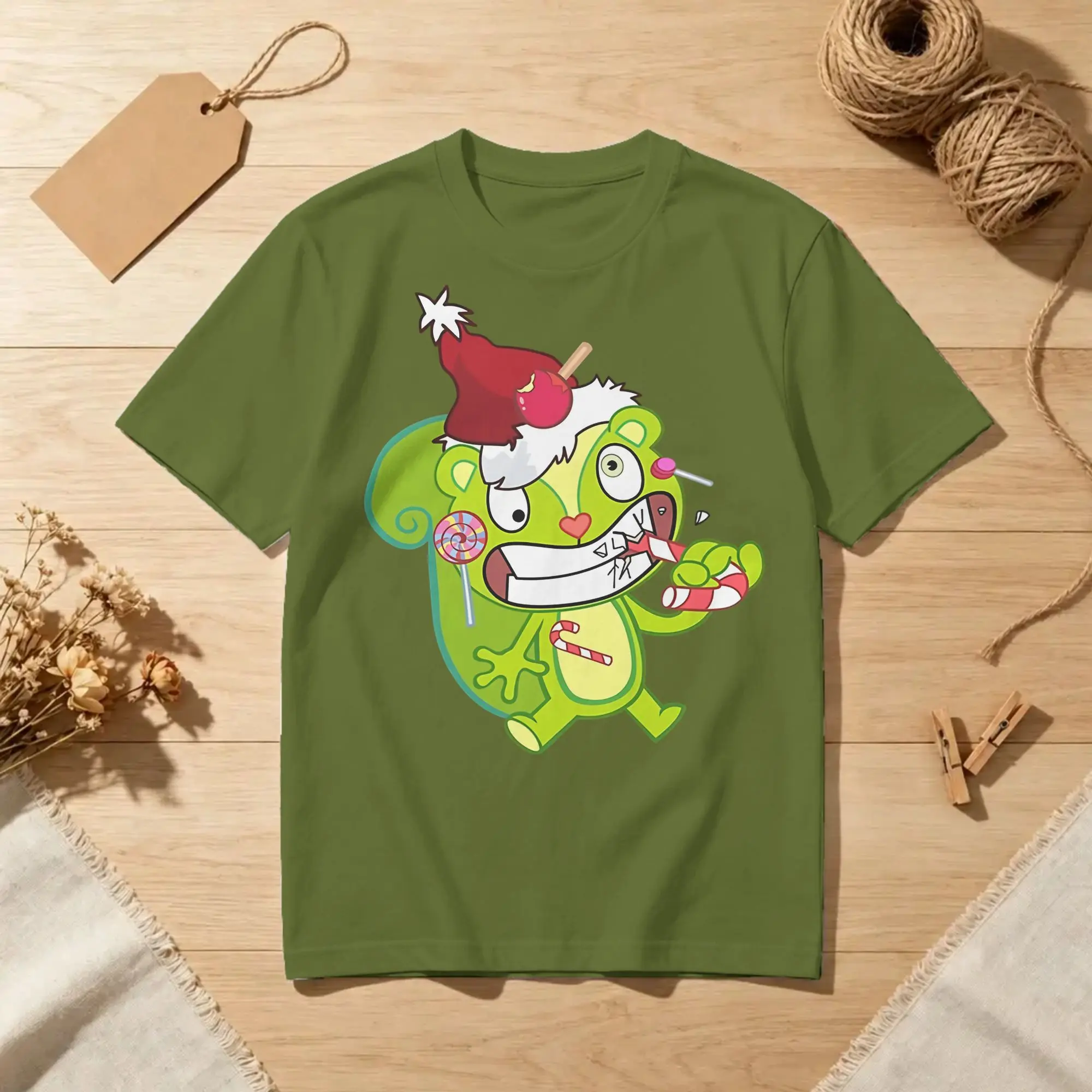 Nutty Christmas Happy Tree Friends Men T Shirts  Fashion Tee Shirt Short Sleeve Round Collar T-Shirts 100% Cotton Party Clothes
