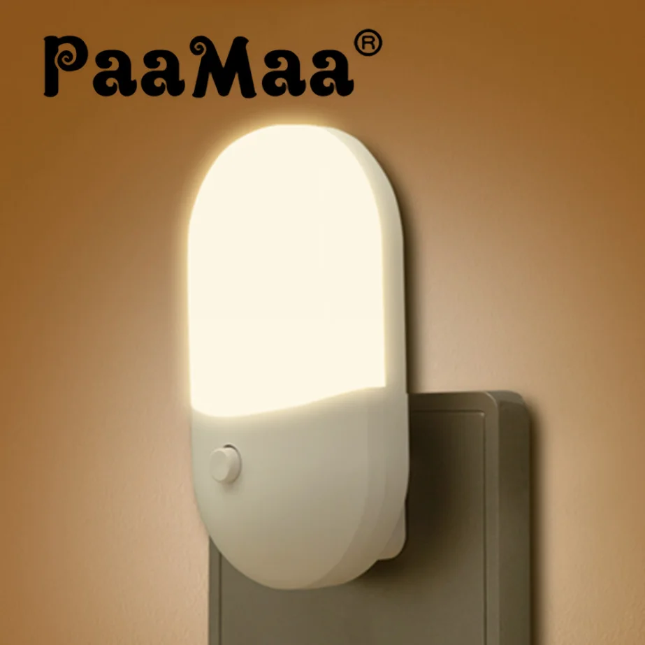 PaaMaa lámpara de mesita de noche, luz de noche LED con enchufe europeo y estadounidense, CA de 220V, lámpara de dormitorio, regalo para niños,