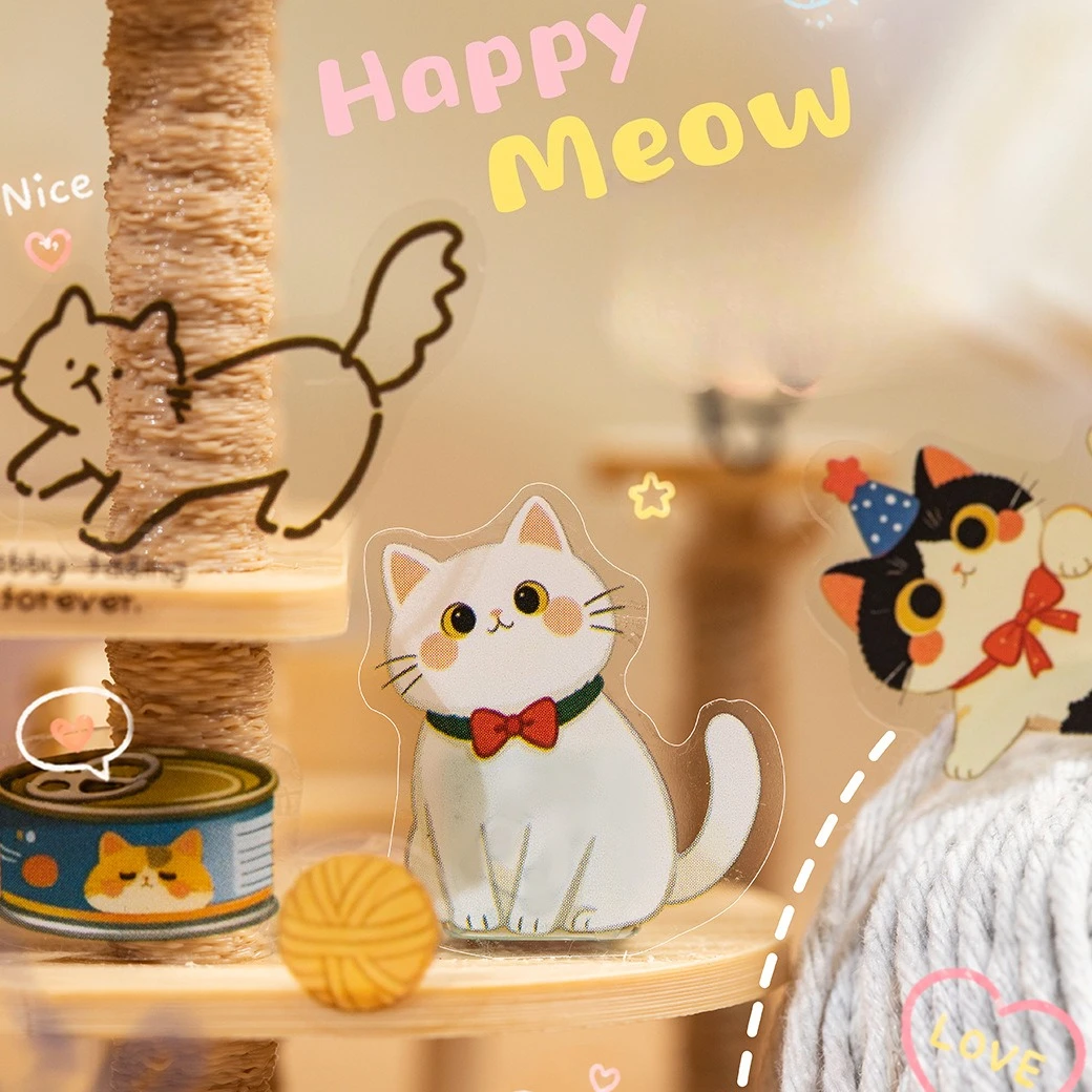 1pack/2pack Cat Diary Series PET Cut Film Sticker Book Square Cute Cartoon Journal DIY Phone Case Decoration Stickers