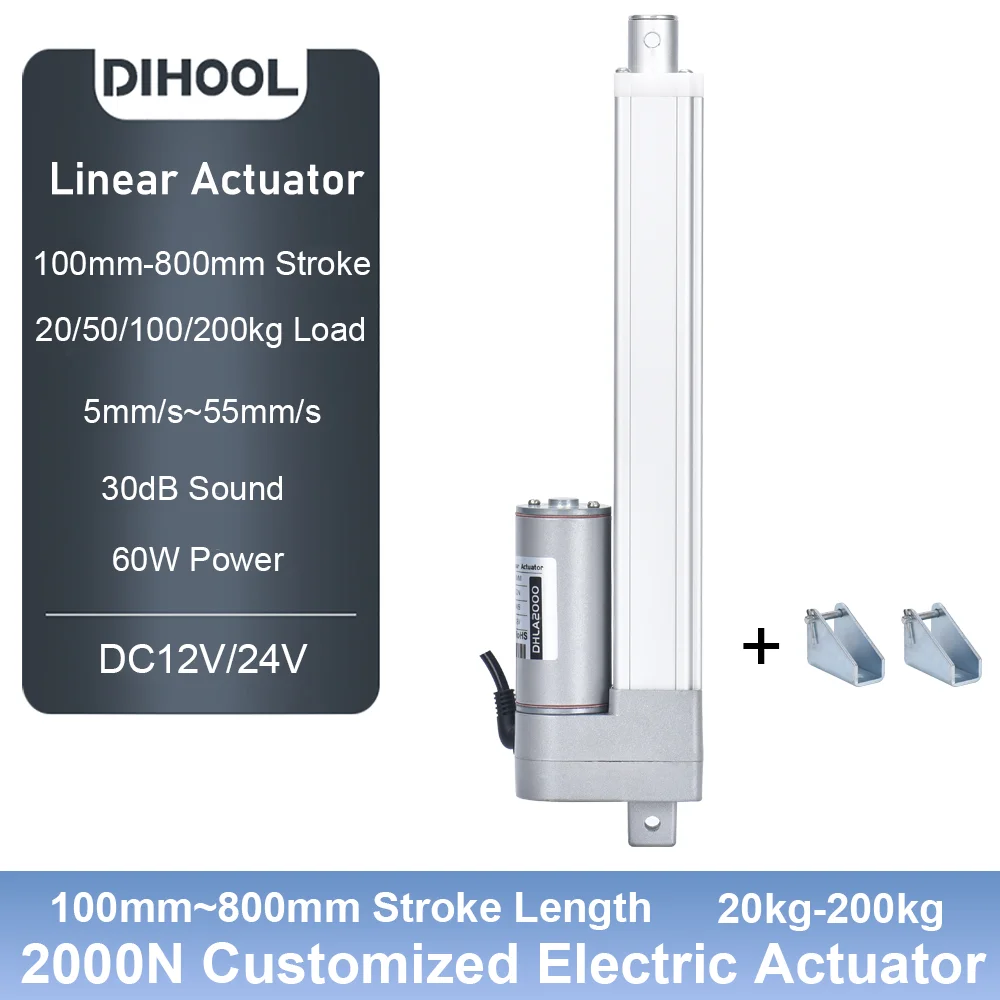 DC12V/24V Linear Actuator Electric Lifting Telescope Push Rod for RV/Solar System/Car/Household 200kg Load 800MM Stroke Length