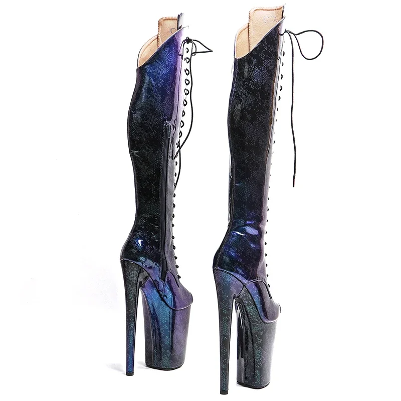 Leecabe   23CM/9inches Shiny Snake   PU small open toe   fashion  lady  High Heel platform  Pole Dance boots