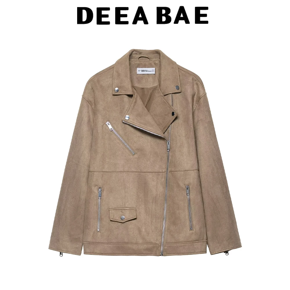 

DEEABAE Осенняя новая женская одежда в европейском и американском стиле, свободная мотоциклетная куртка на молнии с эффектом замши, куртка