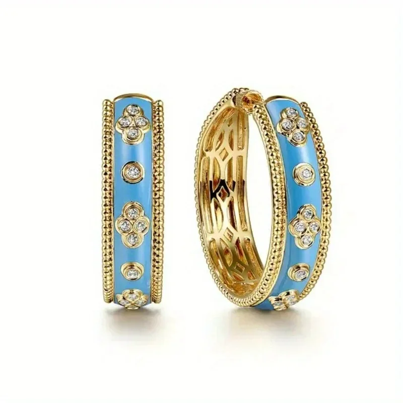 Elegant Court Style Enamel Hoops Earrings Women's Elegant Temperament Party Banquet Earrings Charm Jewelry