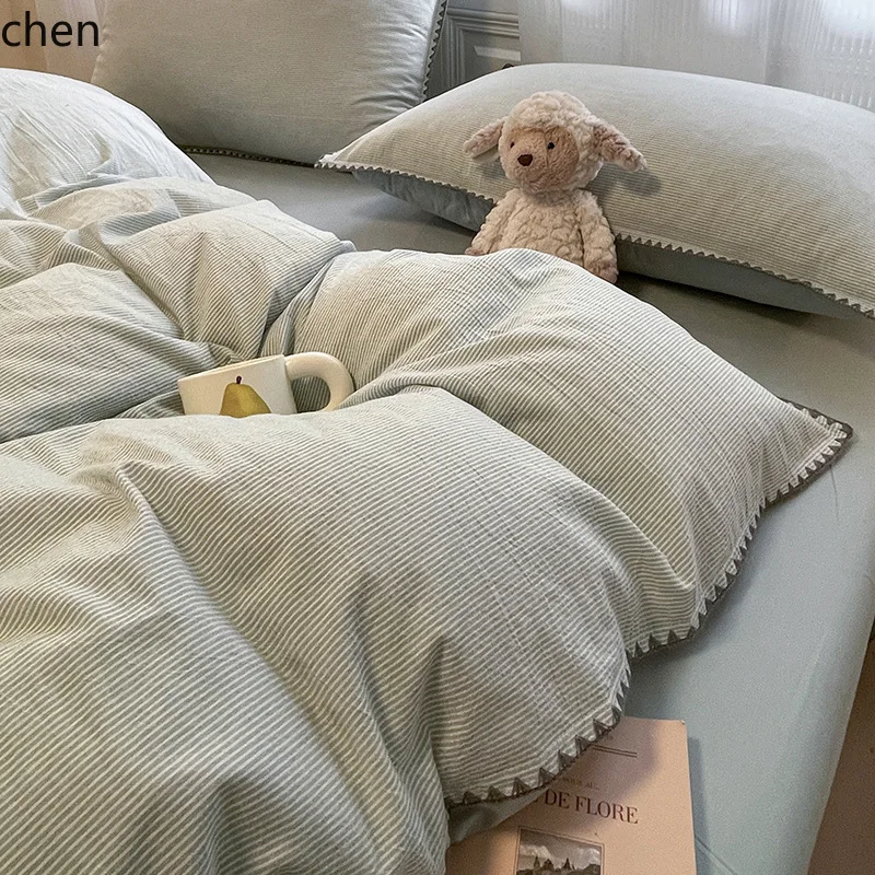 ZML simple pure cotton washed cotton four-piece set, all-cotton duvet cover, student dormitory three-piece set