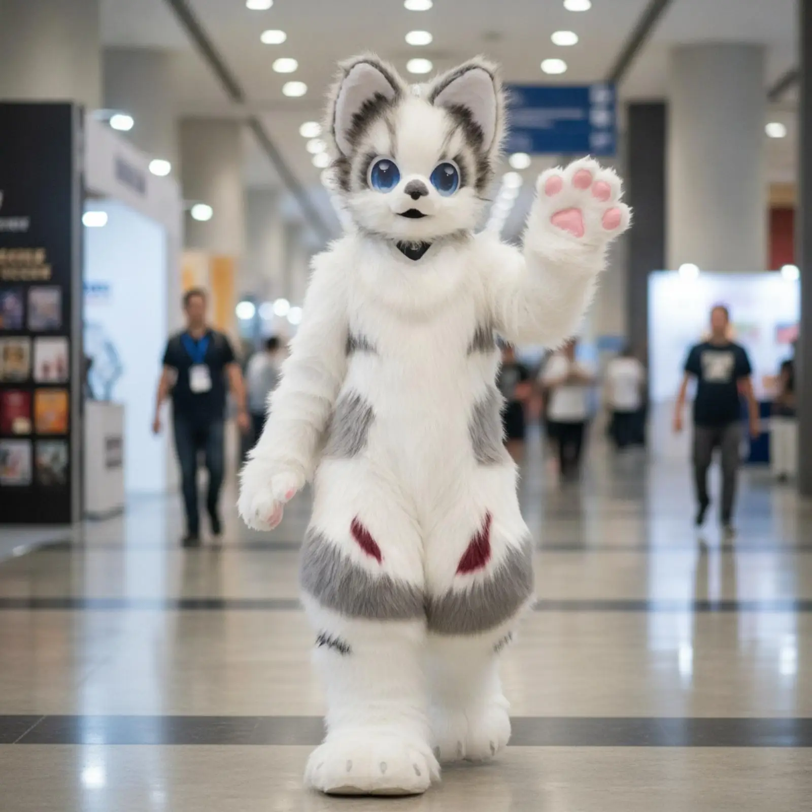 Furry Animal Costume for Cosplay Performance Full Body Plush Suit with Muzzle and Large Blue Eyes Design