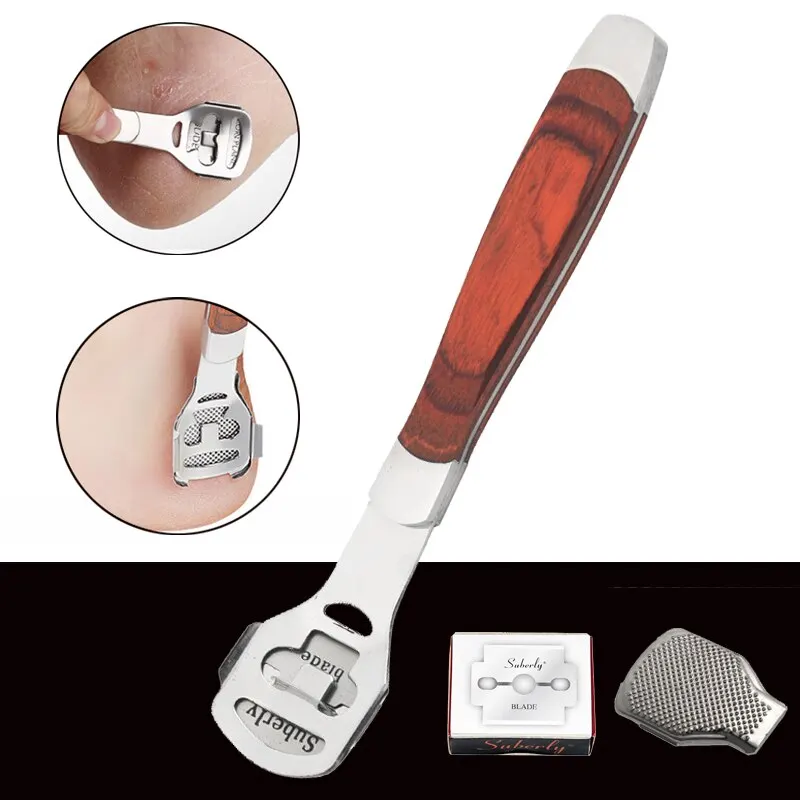 Color Wood Handle Foot File Dead Skin Shaver Corn Cuticle Cutter Remover Rasp File Foot Callus With 10 Blades Foot Scraper Set