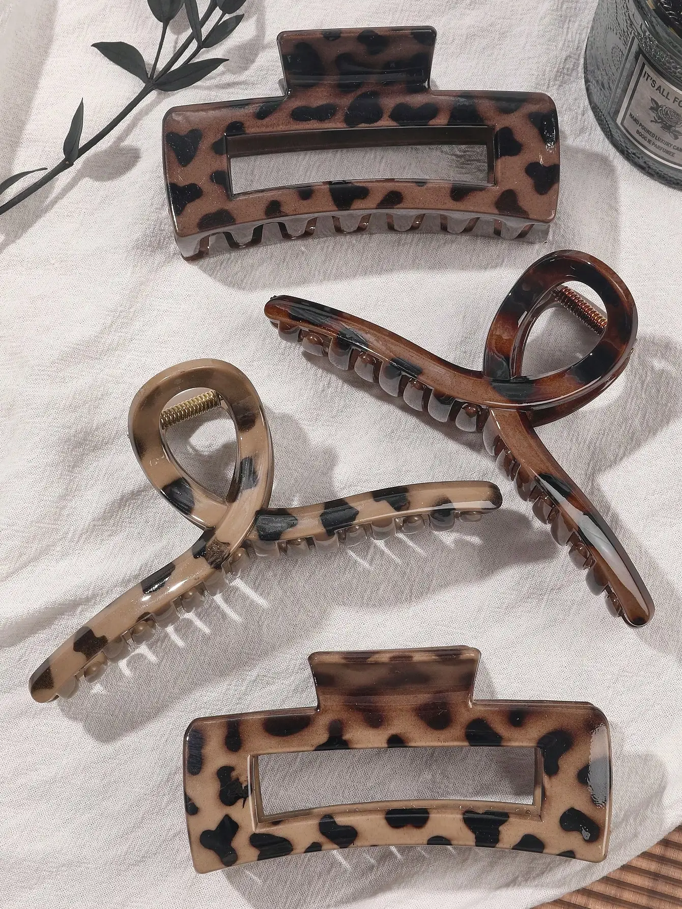 4 Stück 5,1 Zoll Herbst Winter Leopardenmuster glänzend überkreuzt große Haarklammern braun rutschfeste Haar-Accessoires für Frauen Mädchen – Detail 4