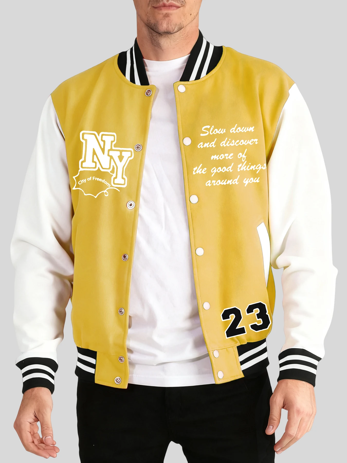 

New York City Of Freedom Printed Baseball Uniform Men Street Fashion Tops Comfy Oversized Streetwears Autumn Winter Warm Jacket