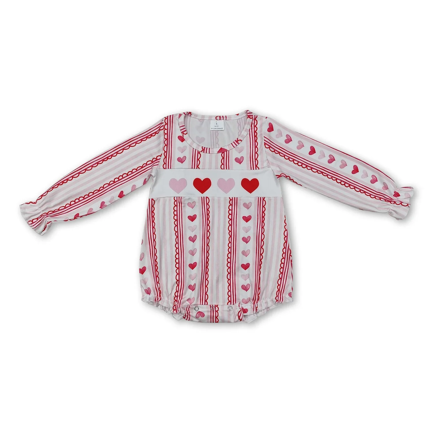 

Valentine's Day Baby Girls Romper Infant Pink Hearts Stripes Long Sleeves Outfit for Little Ones
