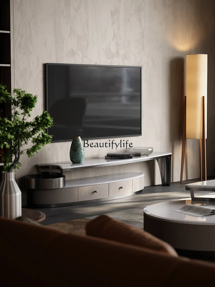 Walnut TV Cabinet Retractable Natural Marble TV Cabinet