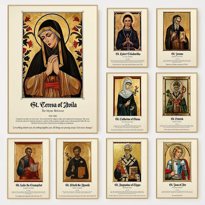 Vintage-Poster mit religiösen Heiligen, christlich-katholischen Evangelisten-Bibel, Leinwandgemälde, Wandkunst, Bild für Wohnzimmer, Heimdekoration