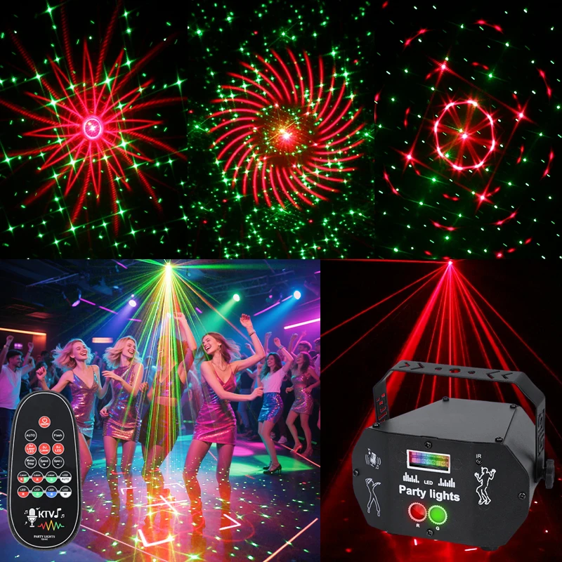 WZSTAR 5 in 1 RGB DJ LED Laser Strobe Light Voice Control Laser Show System for Party Club Dance Floor Moving Head Stage Lights
